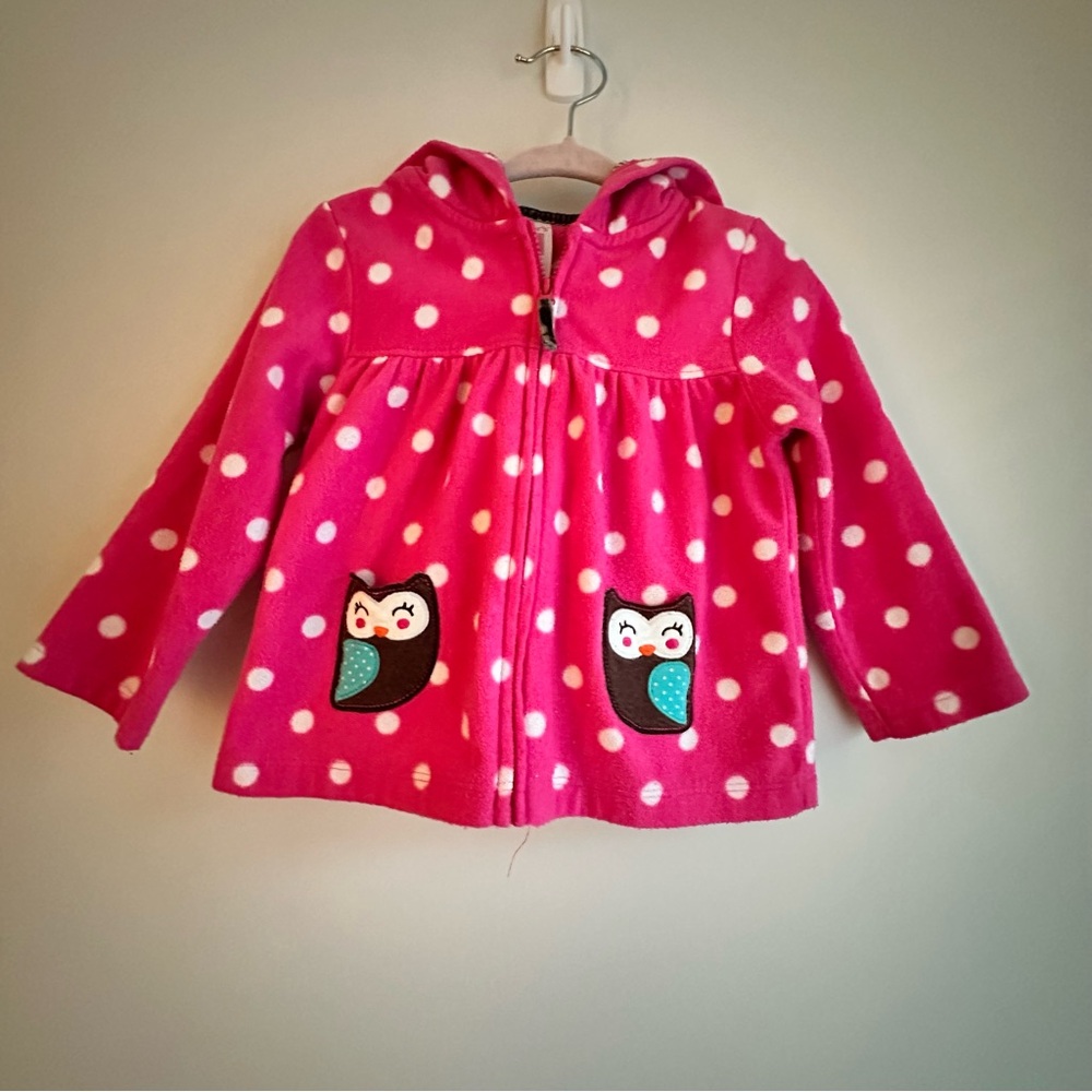 Carter's Pink Polka Dot Jacket with Owl Pockets